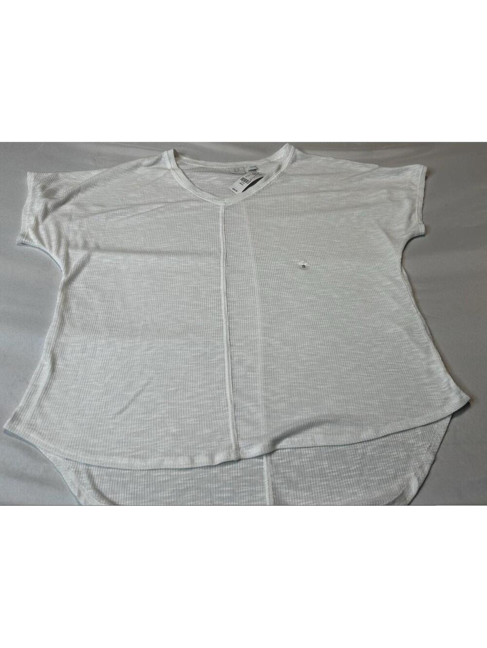 NWT New York & Company S White Ribbed Knit V-Neck Top Dolman Sleeve